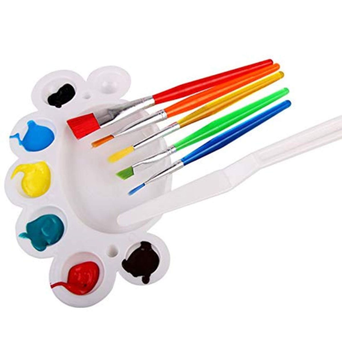 Qatalitic Kids 7 Pcs Painting Brush Set - 5 Pcs Nylon Bristles Brush,1 Pc Palette & 1 Pc Knife for Oil, Gouaches & Acrylic
