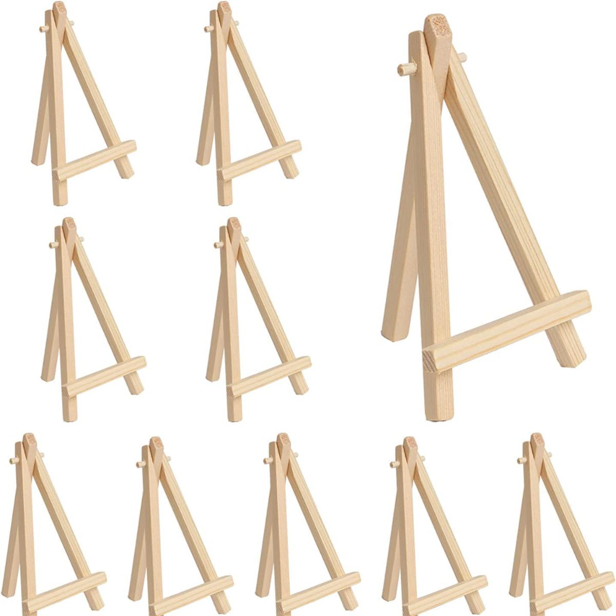 Qatalitic 6 Inch (Set of 10pc.) Mini Wooden Easel Stand, Adjustable Small Tabletop