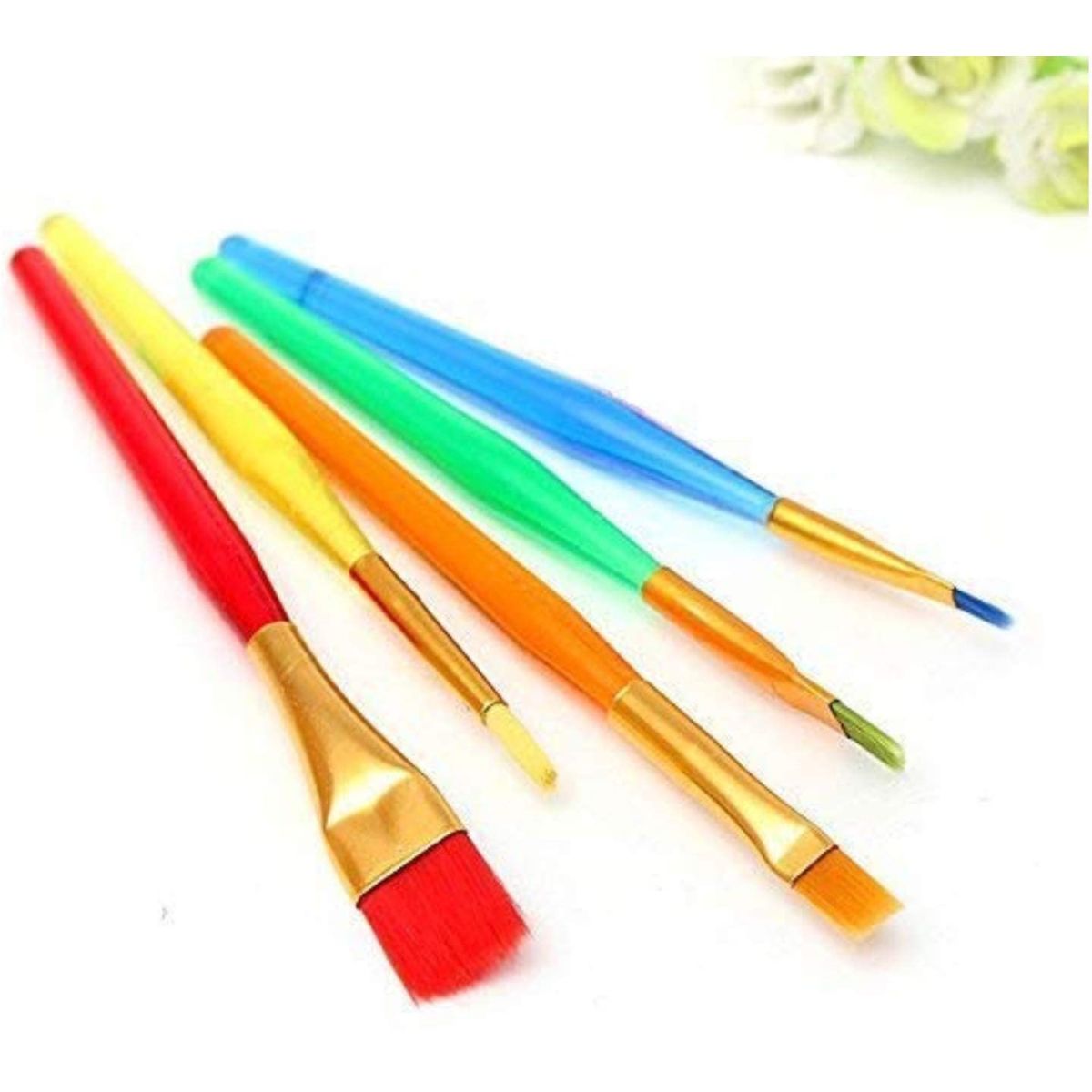 Set of 5 Artistic Flat Paint Brush, Water Colouring Brushes for Oil Painting, Acrylic Paintings, Nail Brush Art
