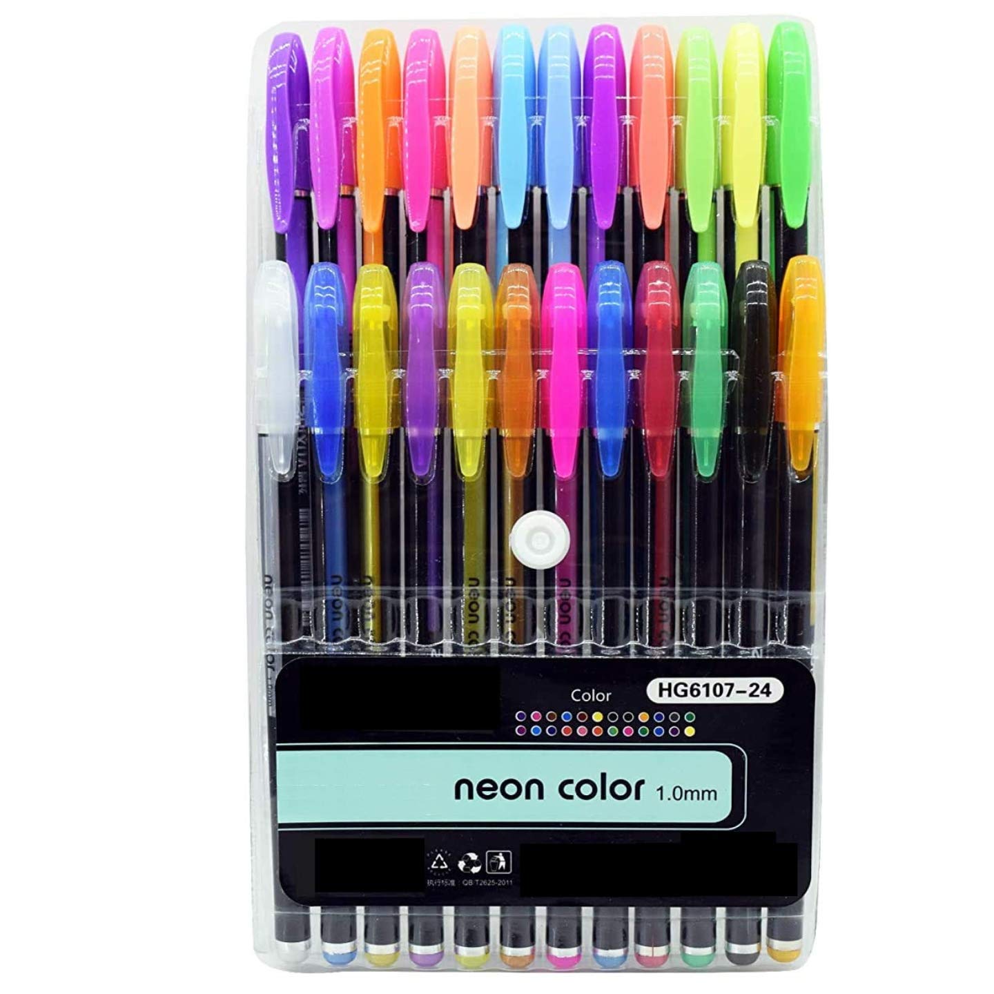 Qatalitic Set Of 24 Neon Fine Gel Pens Consisting Fluorescent, Metallic, Glitter, And Pastel Colour Pens For Diy Art & Crafts (Sketching, Drawing & Painting Purpose)