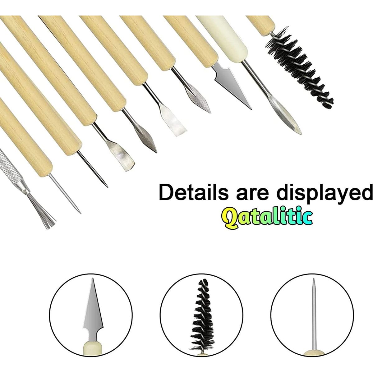 Qatalitic 11 Pcs Ceramic Wooden Handle Professional Tools Kit for Clay Pottery