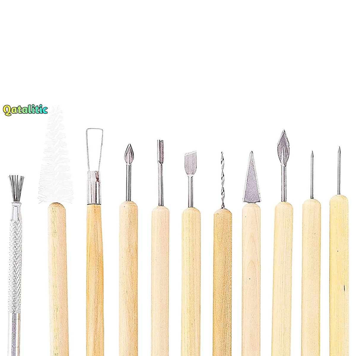 Qatalitic 11 Pcs Ceramic Wooden Handle Professional Tools Kit for Clay Pottery