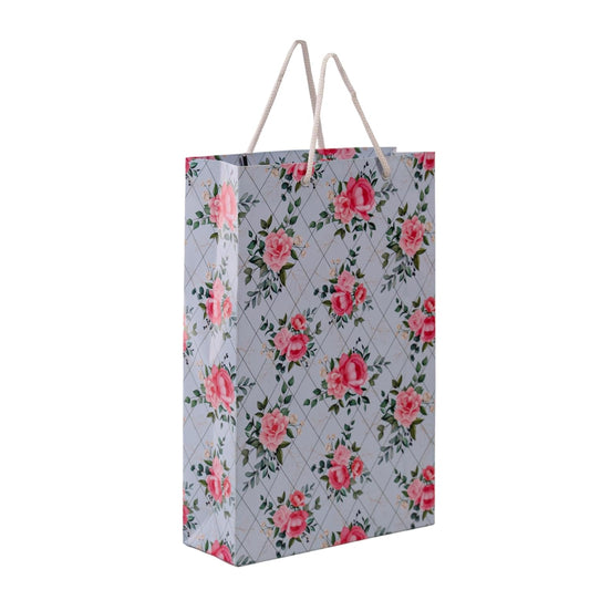 Qatalitic Designer Gift Paper Bags (Pack of 5), Size (13 x 8.8 x 3 inches) Goodie Bags for Return Gifts, Carry Bags for Presents, Weddings, Birthday, and Corporate Events, 200 GSM Thickness Rose Blue