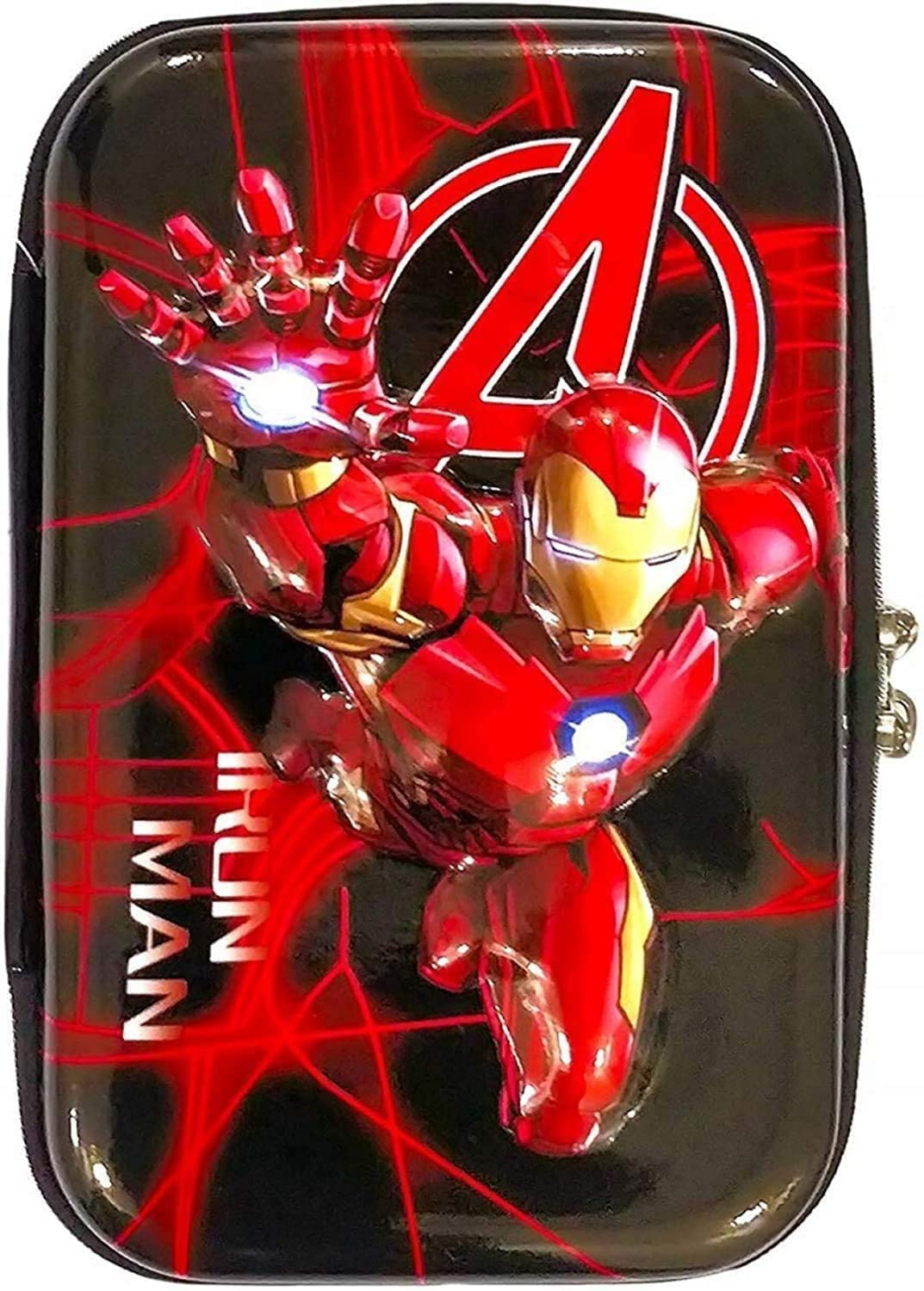 Qatalitic Big Size EVA 3D Cover Pencil Case, Large Capacity (Iron Man) Pencil Case with Compartments, School Pouch Organizer for Students, Stylish Pen Holder Pouch, Art Pencil Box (Black)