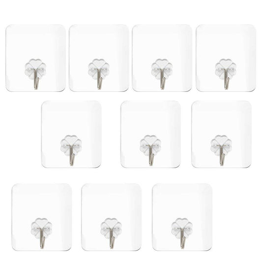 Qatalitic Enterprise PVC Wall Hooks, Pack of 10, Transparent