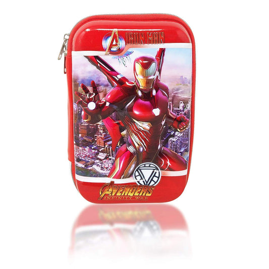 Qatalitic Big Size EVA 3D Cover Pencil Case, Large Capacity (Iron Man) Pencil Case with Compartments, School Pouch Organizer for Students, Stylish Pen Holder Pouch, Art Pencil Box (Red)