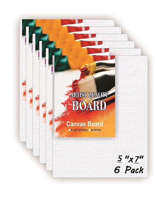 Qatalitic Set of 6 pc. 5 x 7 inch Canvas Board, 100% Cotton, Acid Free, Blank White 4mm Thickness Canvases for Oil, Acrylic & Watercolour Paint