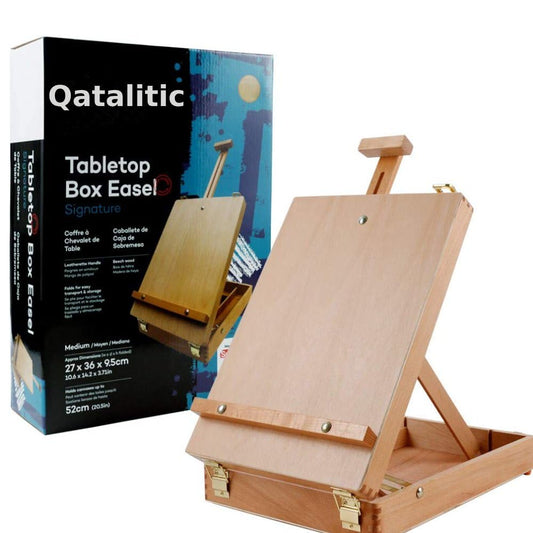 Qatalitic Tabletop Painting Easel, Portable Wooden Box Adjustable Easel, Ideal for Painting, Drawing, and Canvas Work, (Holds Canvases up to 62 cm, 2 Feet)
