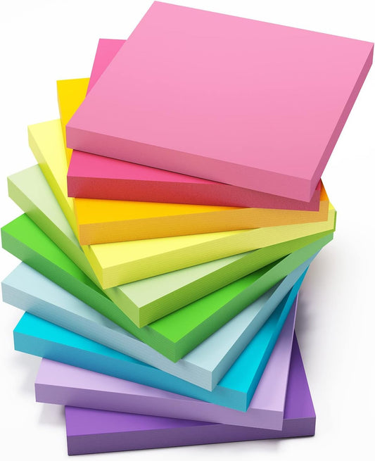 Qatalitic Sticky Notes Cube 3"x 3" Inches, 500 Sheets(10 Colors x 50 Sheets), Assorted Bright Colors, Self-Stick Note Super Adhesive, Easy to Post Notes for Study, Reminders, Work and Daily Life