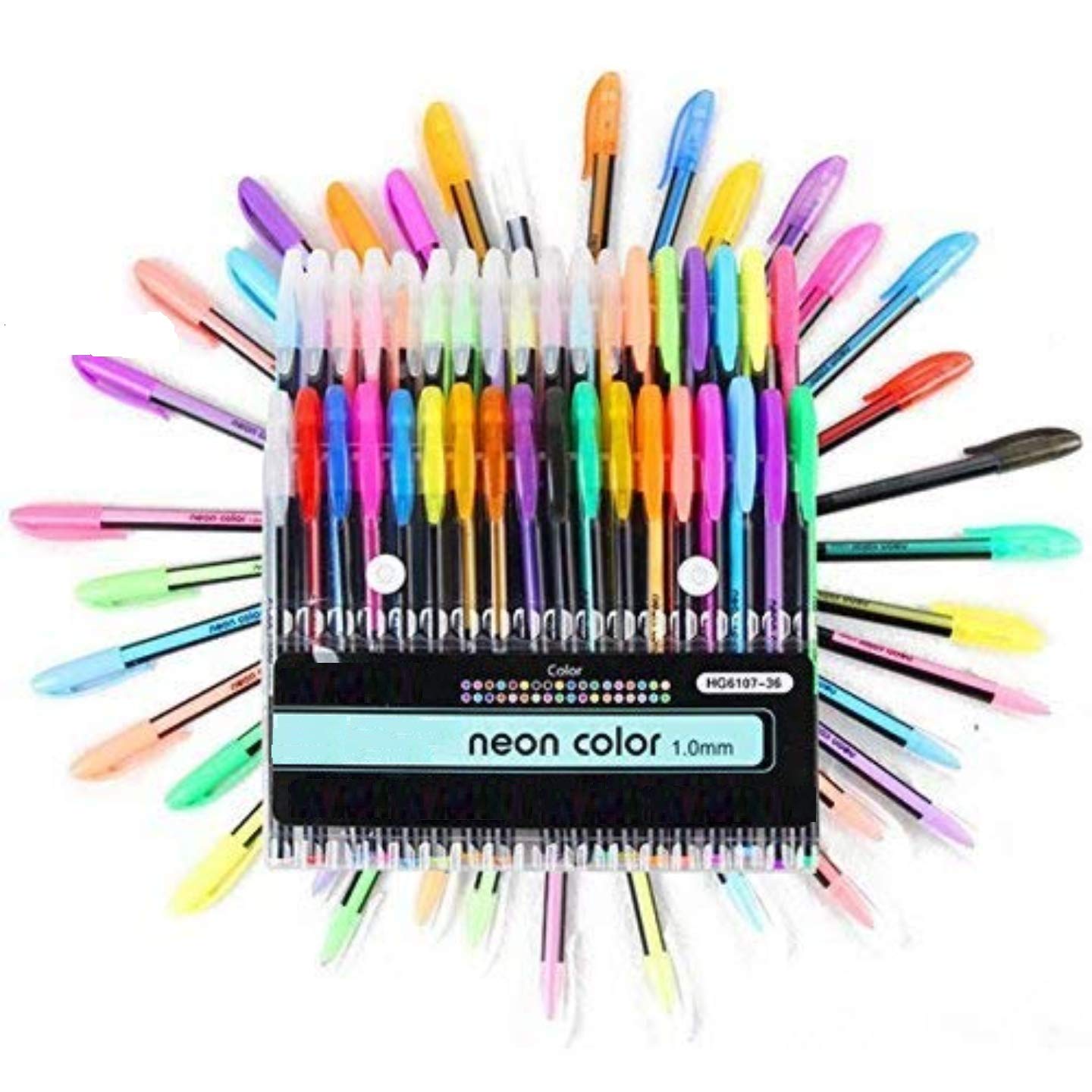 Qatalitic Set of 36 Neon Gel Pens consisting Fluorescent, Metallic, Glitter, and Pastel colour pens For DIY Art & Crafts (Sketching, Drawing & Painting Purpose)