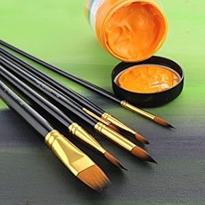 Qatalitic 12 Pcs Long Handle Paint Brush Set, Professional Artist Brush Kits for Painting with 1 Zipper Carry Case, 5 Mixing Painting Spatula, 1 Colour Palette and 2 Sponge