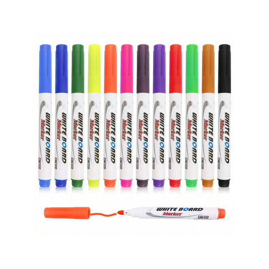 Qatalitic 12 Pcs Multicolour Whiteboard Markers, Dry Erase Boldmarkers, Assorted Vivid Colours,  Easy to Erase, Odourless, Long-Lasting, For Kids, Teachers, Arts and Crafts, School and Office