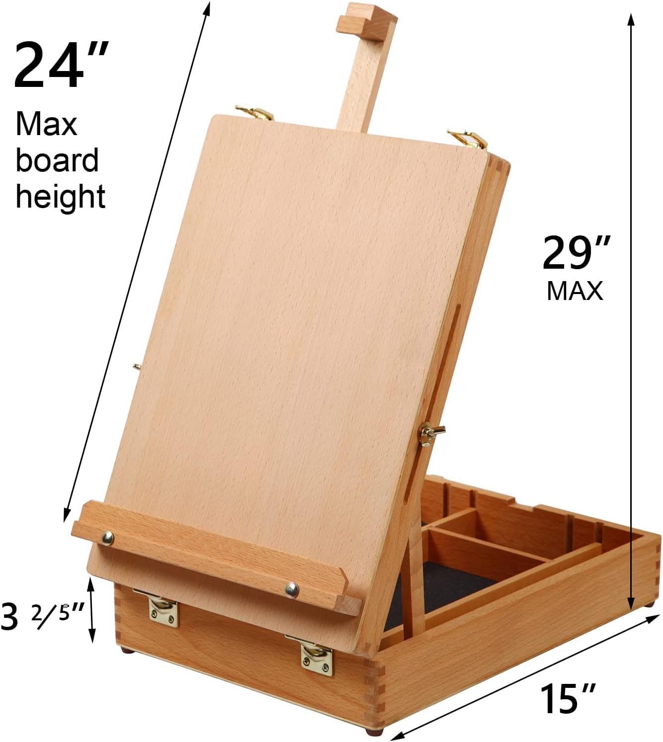 Qatalitic Tabletop Painting Easel, Portable Wooden Box Adjustable Easel, Ideal for Painting, Drawing, and Canvas Work, (Holds Canvases up to 62 cm, 2 Feet)