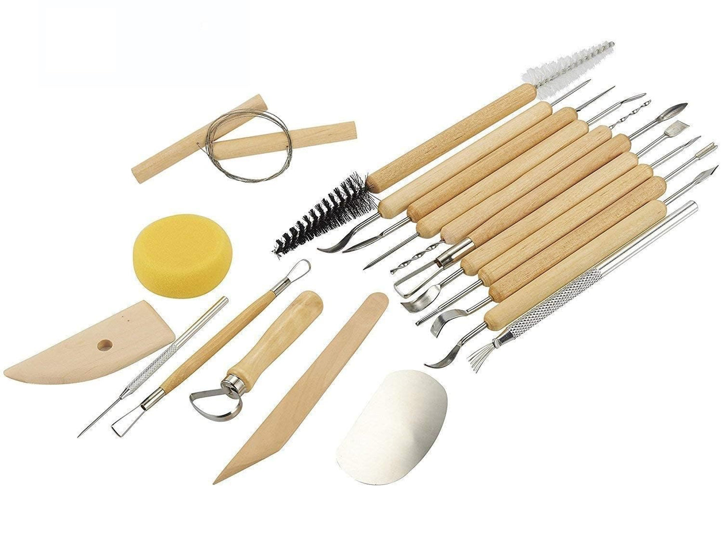 Qatalitic 19 Pcs Professional Pottery Tools Kit for Clay Pottery Sculpting, Scarping, Carving, Fine Detailing, Smoothening, Shaping and Trimming, Ideal for Pottery Enthusiasts and Artists