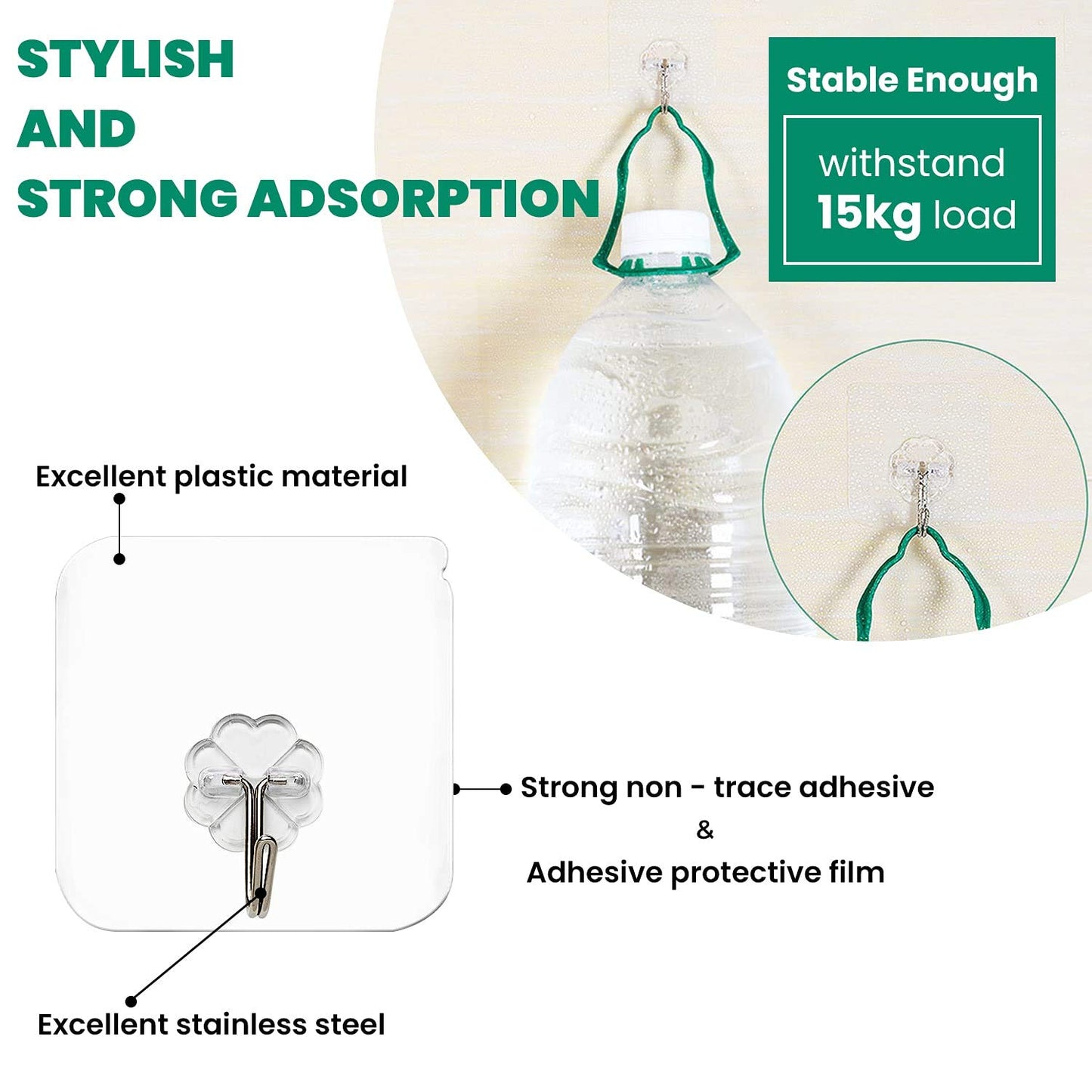 Qatalitic Enterprise PVC Wall Hooks, Pack of 10, Transparent