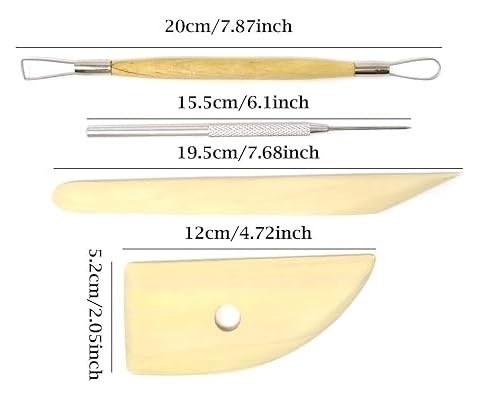 Qatalitic 8 Pcs Wooden Pottery Tool Kit with Sponge, for Sculpting Clay Tool Set, Includes Cutting, Modeling, Trimming, Smoothing, Cleaning, Carving and Shaping Tools
