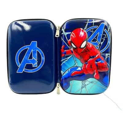 Qatalitic Big Size EVA 3D Cover Pencil Case, Large Capacity (Spiderman) Pencil Case with Compartments, School Pouch Organizer for Students, Stylish Pen Holder Pouch, Art Pencil Box (Dark Blue)