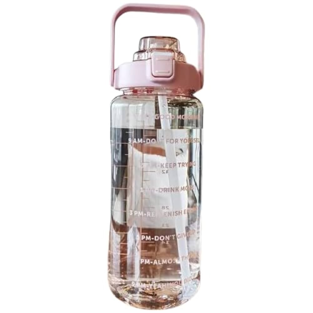 Veriexpress Stylish Plastic 2 L Capacity Belt Straw Transparent Motivational Water Bottles|Time Marker Leak Proof&Break-Proof|Best Usage For Office/School/Gym/Travel Bottle|Bpa-Free Fitness Sports Bottle