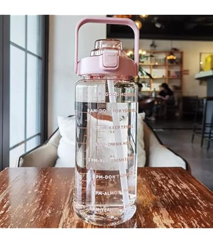 Veriexpress Stylish Plastic 2 L Capacity Belt Straw Transparent Motivational Water Bottles|Time Marker Leak Proof&Break-Proof|Best Usage For Office/School/Gym/Travel Bottle|Bpa-Free Fitness Sports Bottle