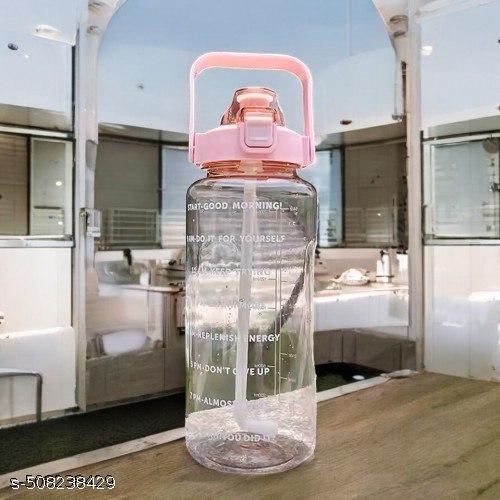 Veriexpress Stylish Plastic 2 L Capacity Belt Straw Transparent Motivational Water Bottles|Time Marker Leak Proof&Break-Proof|Best Usage For Office/School/Gym/Travel Bottle|Bpa-Free Fitness Sports Bottle
