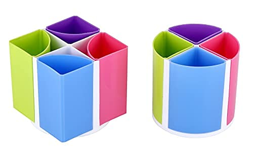 Qatalitic 2 Pcs Rainbow Detachable Pen Stand and Pencil Holders, Unique Pen Stand Comes with 4 Compartments, Rearrange Compartment make 5 Design Pen Stand for Office and Home
