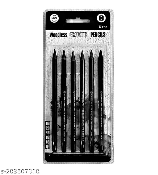 Qatalitic Woodless Graphite Black Charcoal Pencil Set of 6 | Sketching, Shading | Drawing Shading Pencils for Beginners to Professionals | Non-Toxic Sketching Pencils Art Supplies