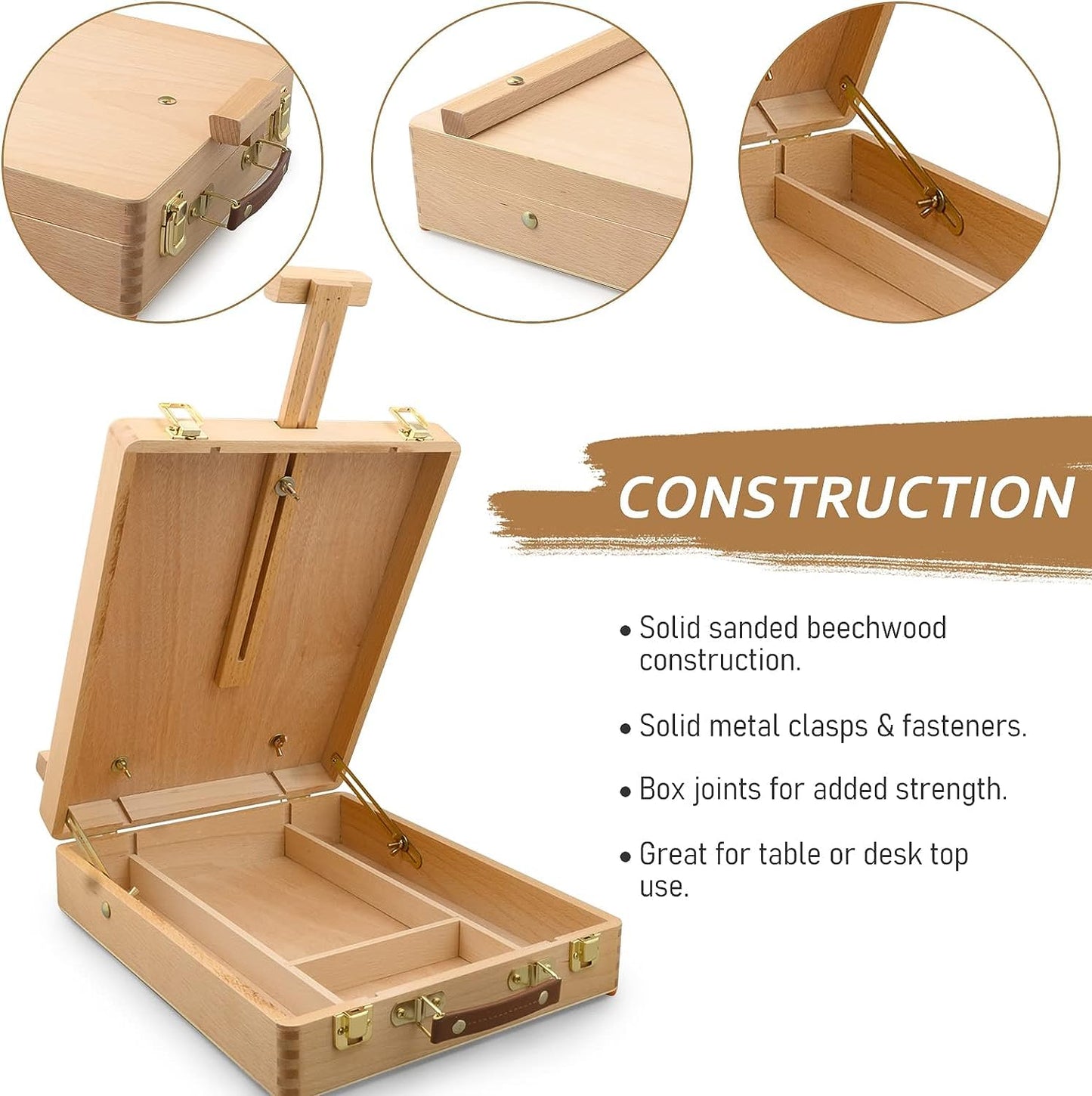 Qatalitic Tabletop Painting Easel, Portable Wooden Box Adjustable Easel, Ideal for Painting, Drawing, and Canvas Work, (Holds Canvases up to 62 cm, 2 Feet)