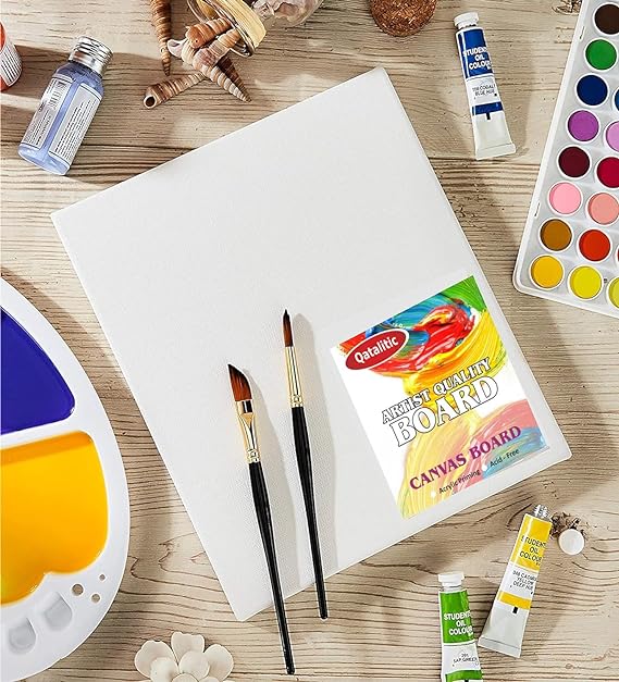 Qatalitic Set of 6 pc. 3 x 3 inch Canvas Board, 100% Cotton, Acid Free, Blank White Mini Canvases for Oil, Acrylic & Watercolour Paint