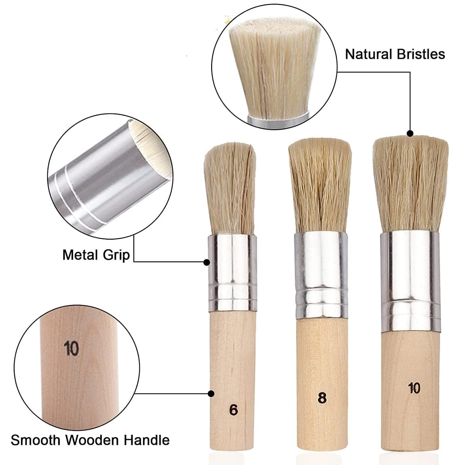 Qatalitic 3 pcs Stencil Brushes Set, Natural Bristle Brushes Perfect for Acrylic Painting, Oil Painting, Watercolor Painting, Stencil Project, Card Making and DIY Art Crafts