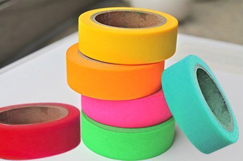 Qatalitic 6 Pcs Neon Colour Paper Tapes Size (15MM X 5 MTR), Attractive Adhesive Tapes, For Decorative Purpose, Art and Craft Projects