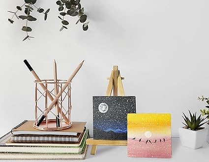 Qatalitic Display Easel, Set of 2 pcs with 10 x 10 cm Canvas Board, for Acrylic and Watercolour Painting or Office Desk Decor