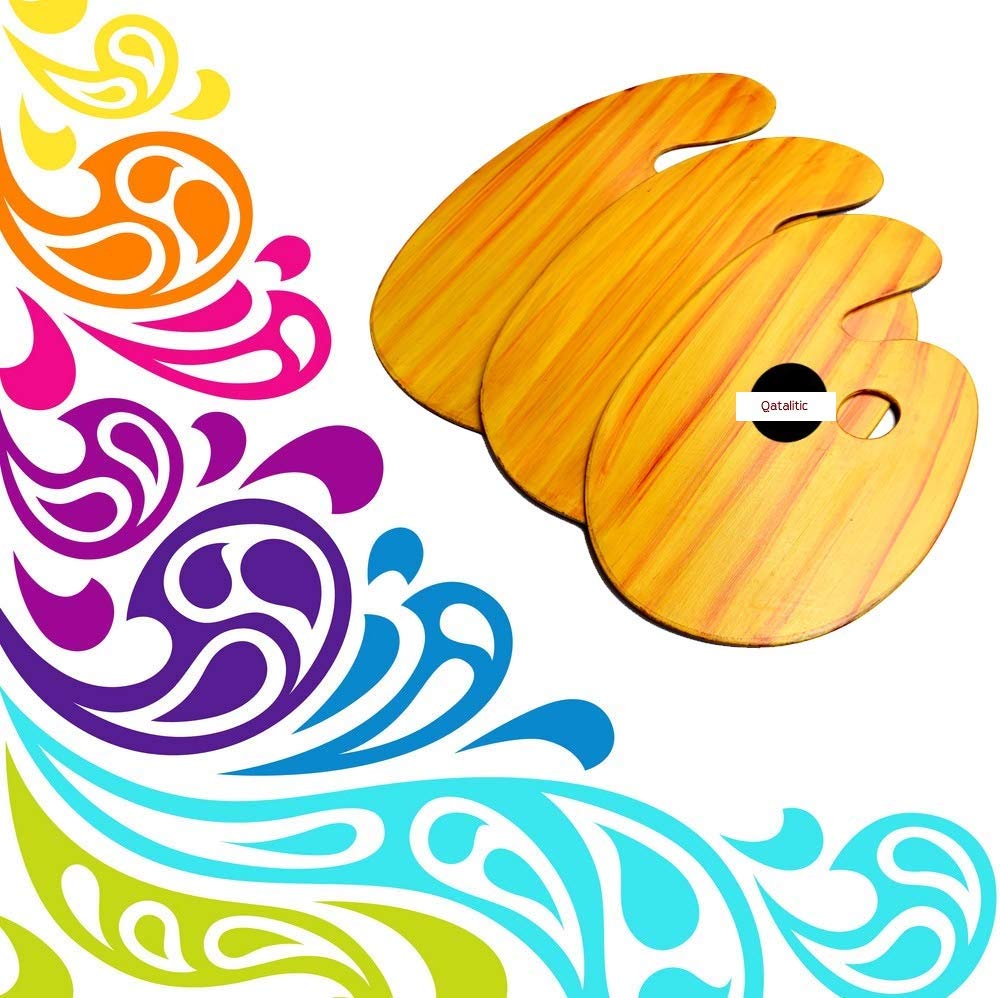 Qatalitic Wooden Painting Palette | Wooden Palettes for Mixing & Blending Colours | from Beginners to Professional Use for DIY Art & Crafts Paintings and Project Making