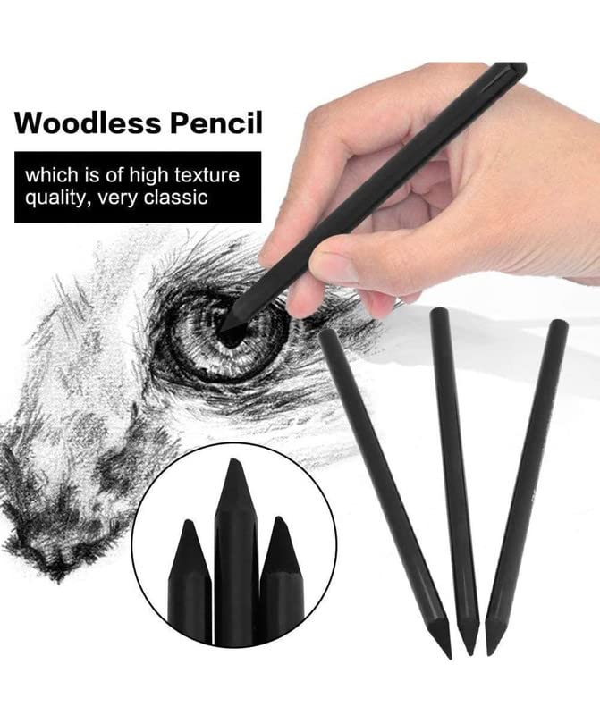 Qatalitic Compressed Charcoal Woodless Graphite Black Charcoal Pencil Set of 6 For Sketching Shading Drawing Stick  (Pack of 6)