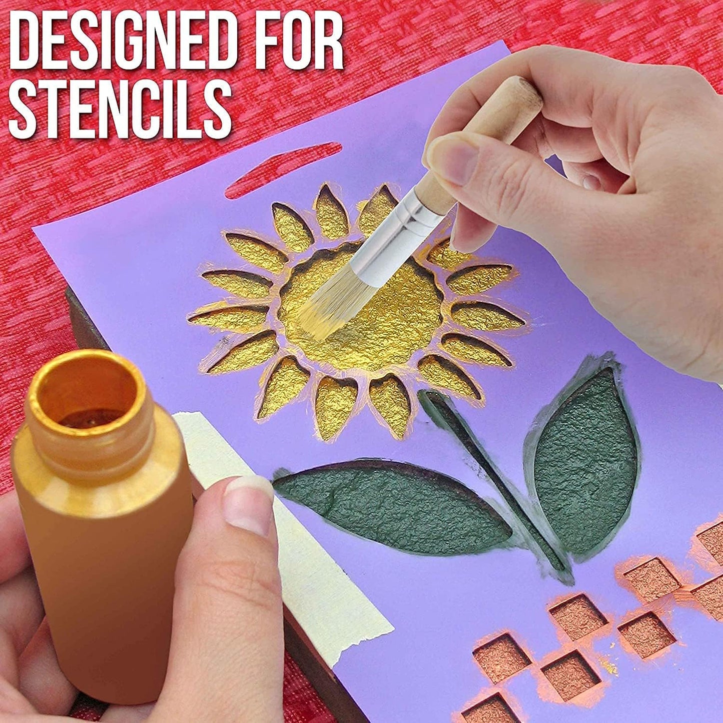 Qatalitic 3 pcs Stencil Brushes Set, Natural Bristle Brushes Perfect for Acrylic Painting, Oil Painting, Watercolor Painting, Stencil Project, Card Making and DIY Art Crafts