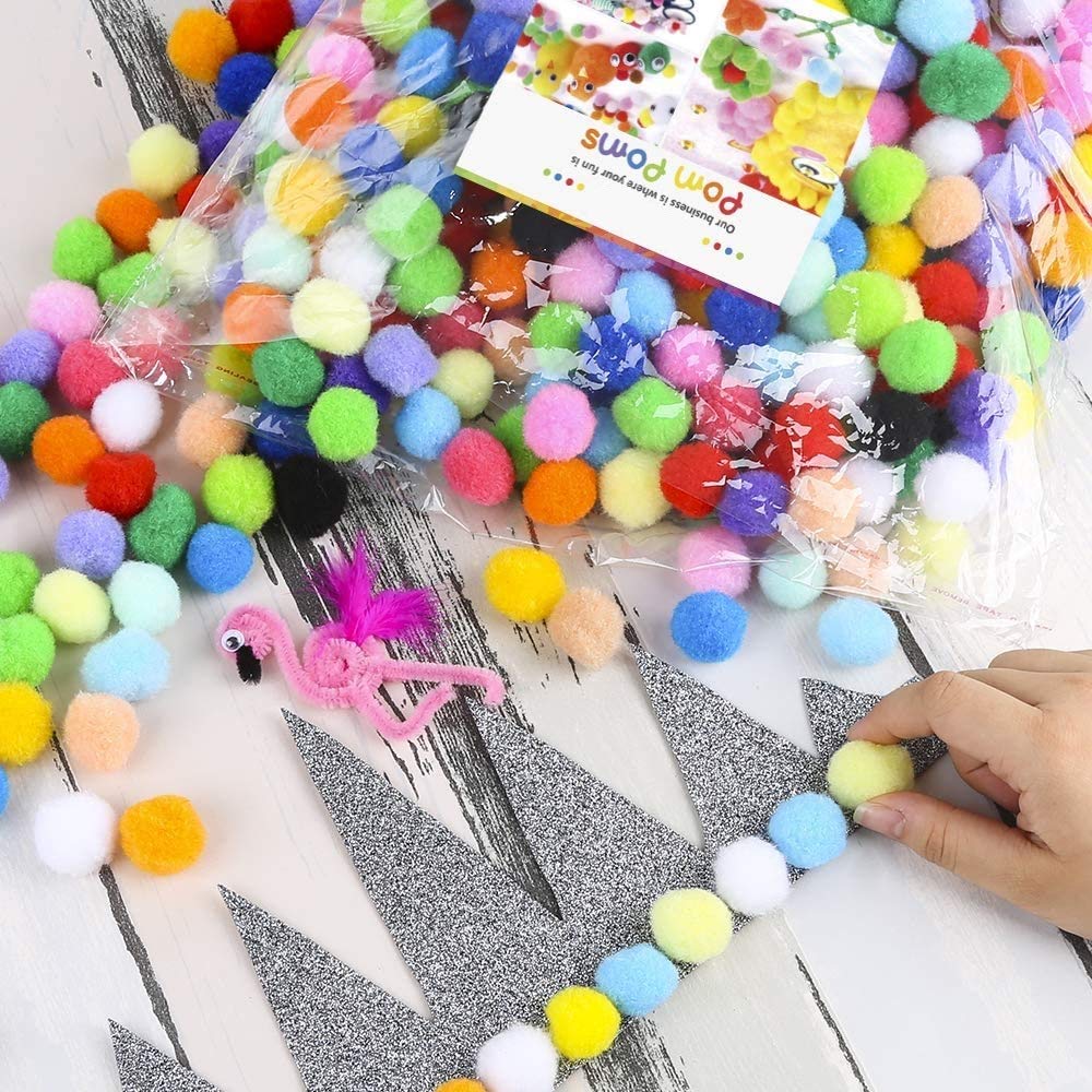 Qatalitic Round Shaped Soft Fluffy Pom-Pom for Art, Craft and Party Decoration, 2cm (Mixed Colour) - Pack of 100