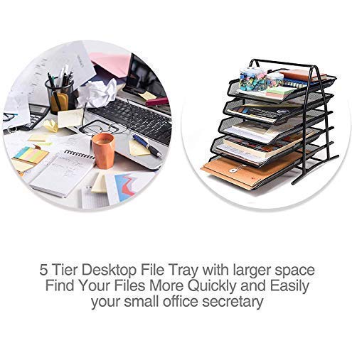 Qatalitic 5 Tier Mesh Metal Desk Organiser File, Rack Letter Tray, A4 Papers, Documents Holder Desk Organizer with slidable compartments for Office-Black
