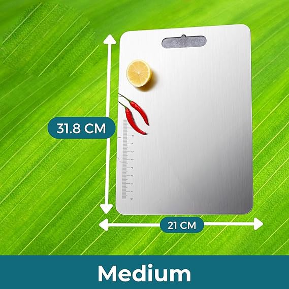 VeriXpress Stainless Steel Multipurpose Chopping Board, Heavy Duty Cutting Board for Vegetable, Fruit Cutting, Kneading Dough, Cake Prep, Safe Durable with Anti-Skid Silicon Pad (Size 31.8 CM X 21 CM)