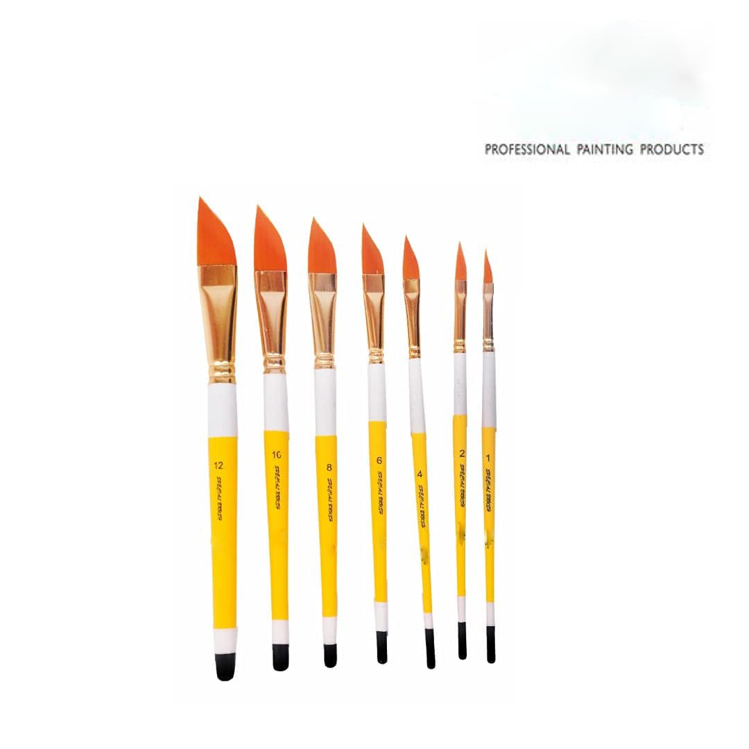 Qatalitic 7 Pcs Dagger Painting Brushes, Wooden Handle Brush Set of 7 Size (1,2,4,6,8,10,12), Synthetic Paint Brush for Watercolour and Oil Painting