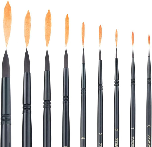 Qatalitic 7 Pcs Round Paint Brush, Black Taklon with Matty Handle Brush Set, Brush Size of (0,2,4,6,8,10,12), for Watercolour, Acrylic Colour, Poster Making and Oil Painting