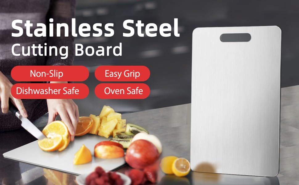 VeriXpress Stainless Steel Multipurpose Chopping Board, Heavy Duty Cutting Board for Vegetable, Fruit Cutting, Kneading Dough, Cake Prep, Safe Durable with Anti-Skid Silicon Pad (Size 31.8 CM X 21 CM)