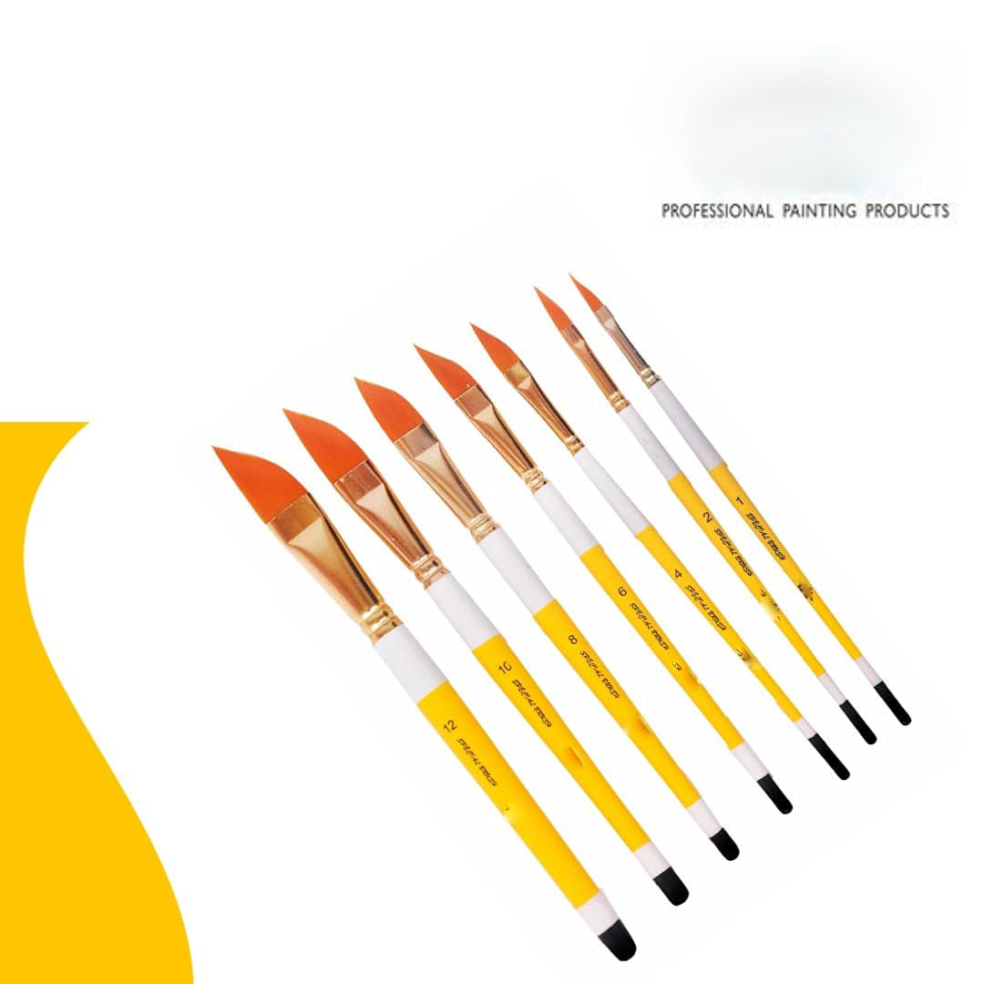 Qatalitic 7 Pcs Dagger Painting Brushes, Wooden Handle Brush Set of 7 Size (1,2,4,6,8,10,12), Synthetic Paint Brush for Watercolour and Oil Painting