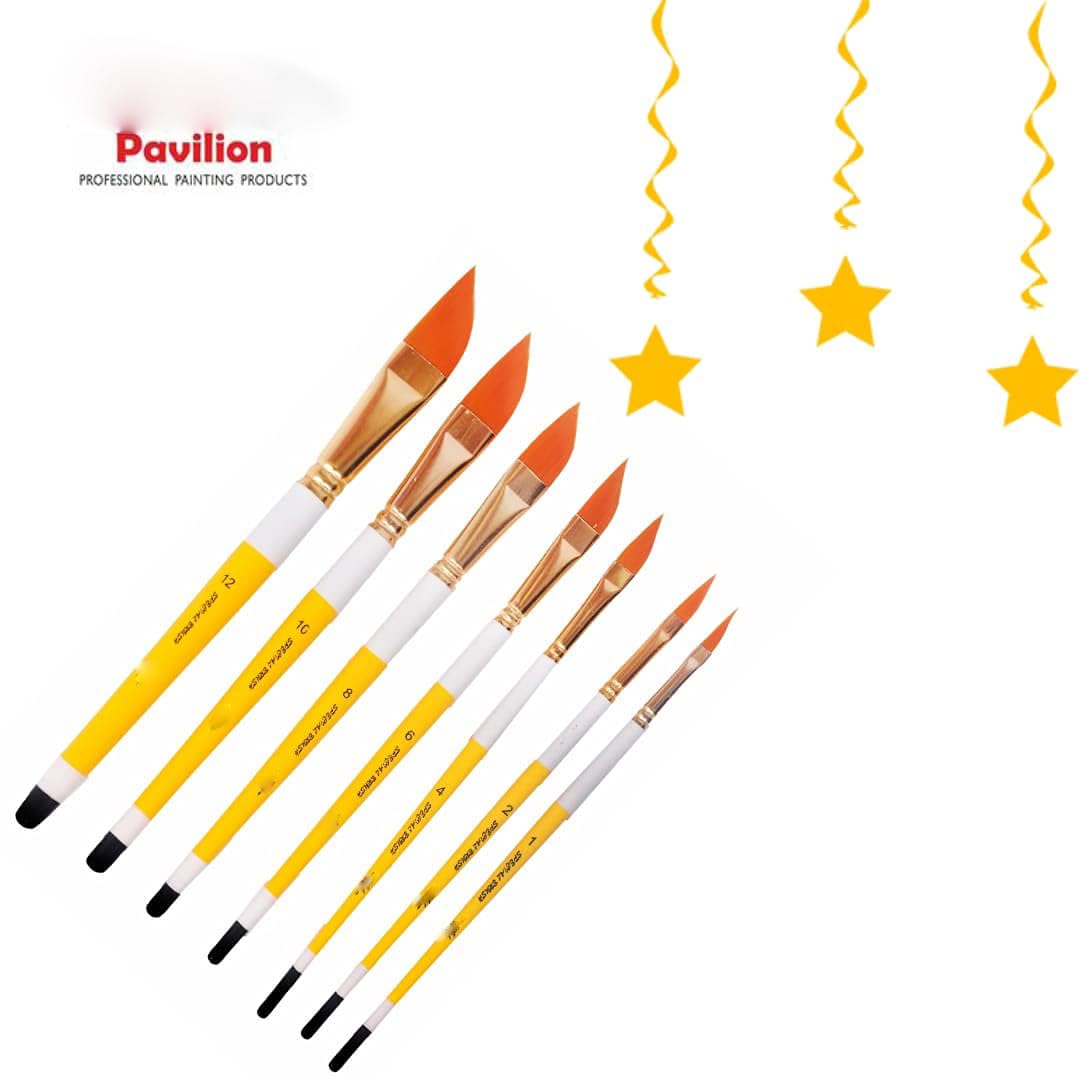 Qatalitic 7 Pcs Dagger Painting Brushes, Wooden Handle Brush Set of 7 Size (1,2,4,6,8,10,12), Synthetic Paint Brush for Watercolour and Oil Painting