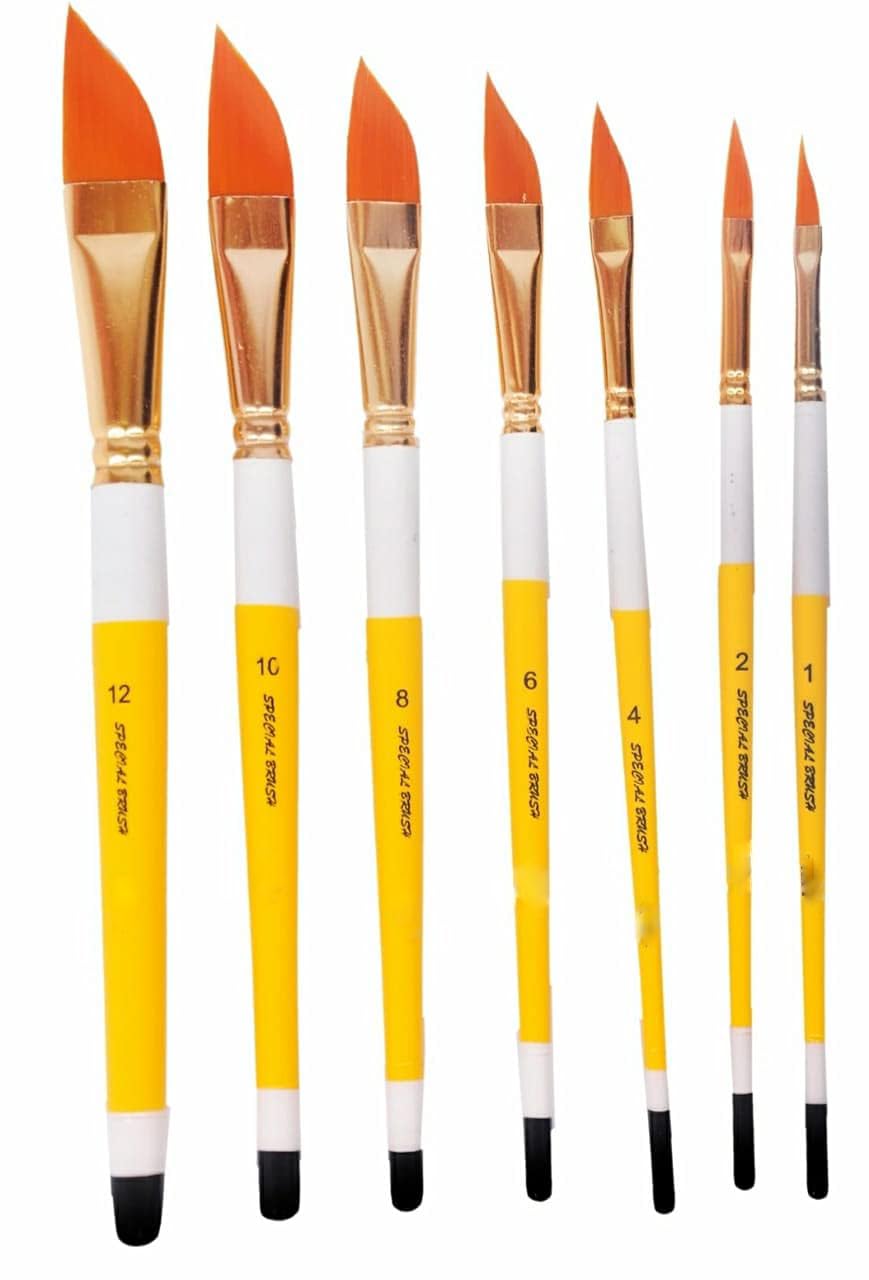 Qatalitic 7 Pcs Dagger Painting Brushes, Wooden Handle Brush Set of 7 Size (1,2,4,6,8,10,12), Synthetic Paint Brush for Watercolour and Oil Painting