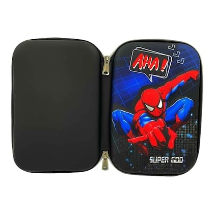 Qatalitic Big Size EVA 3D Cover Pencil Case, Large Capacity (Spider Man) Pencil Case with Compartments, School Pouch Organizer for Students, Stylish Pen Holder Pouch, Art Pencil Box (Black)