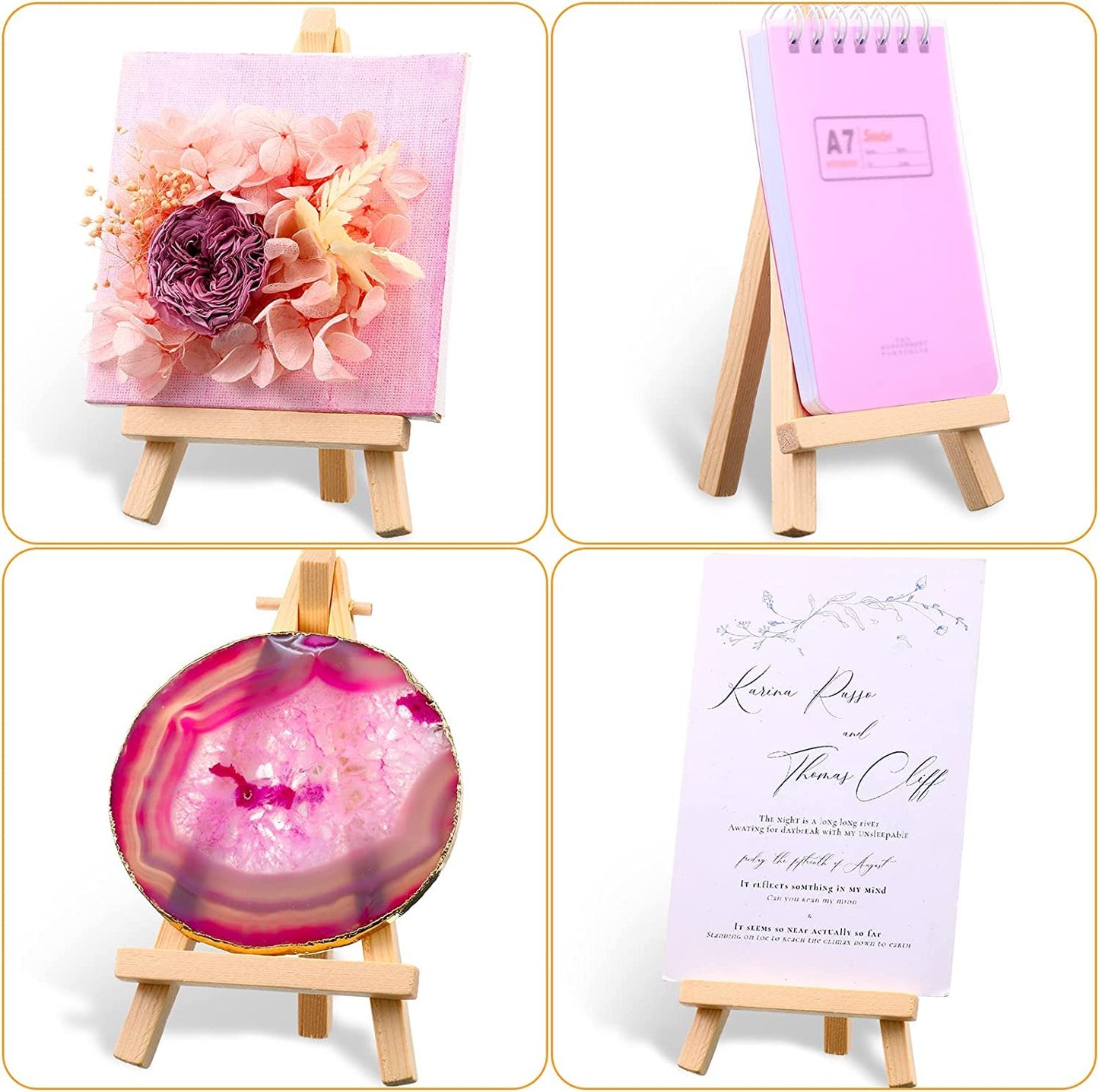 Qatalitic 6 Inch (Set of 2pc.) Mini Wooden Easel Stand, Adjustable Small Tabletop Easels for Artist Painting Mini Canvas, Business Card Display, Students Kids, and Displaying Photos