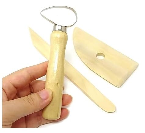Qatalitic 8 Pcs Wooden Pottery Tool Kit with Sponge, for Sculpting Clay Tool Set, Includes Cutting, Modeling, Trimming, Smoothing, Cleaning, Carving and Shaping Tools