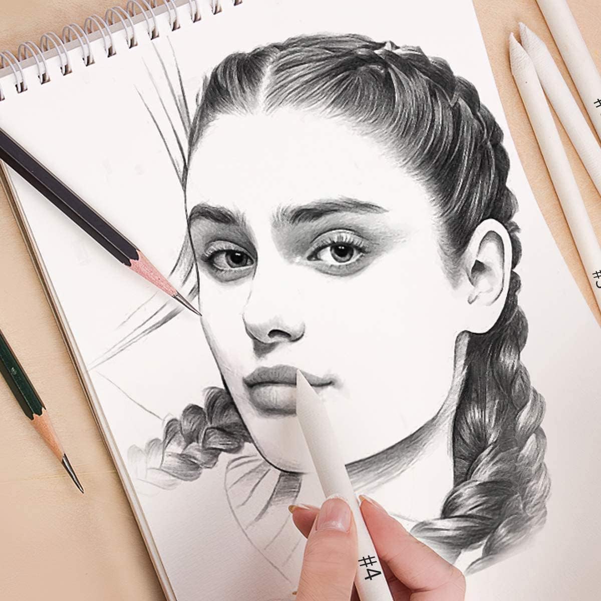 Qatalitic 6 Pcs Blending Paper Stumps Set with Sandpaper & Kneadable Art Eraser, Tortillons Paper Art Blenders & Sandpaper for Pencil Sharpener Pointer, Charcoal Sketch Drawing Tools, for Artists