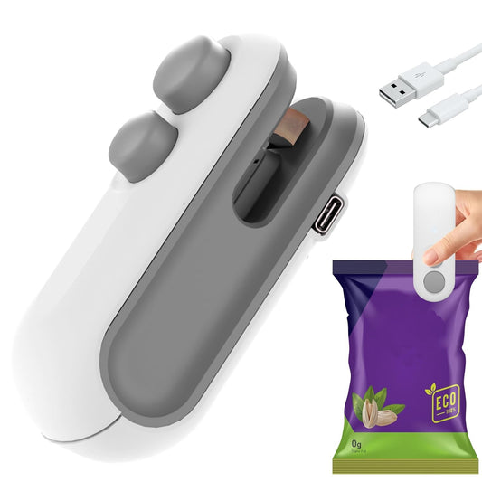 VeriXpress Portable Mini Sealing Machine, 2 in 1 USB Rechargeable Magnetic Heat Sealing & Cutting, for Food, Snacks, Chips, Fresh Storage, Plastic Bags Sealing Machine 1 YEAR Warranty (White)