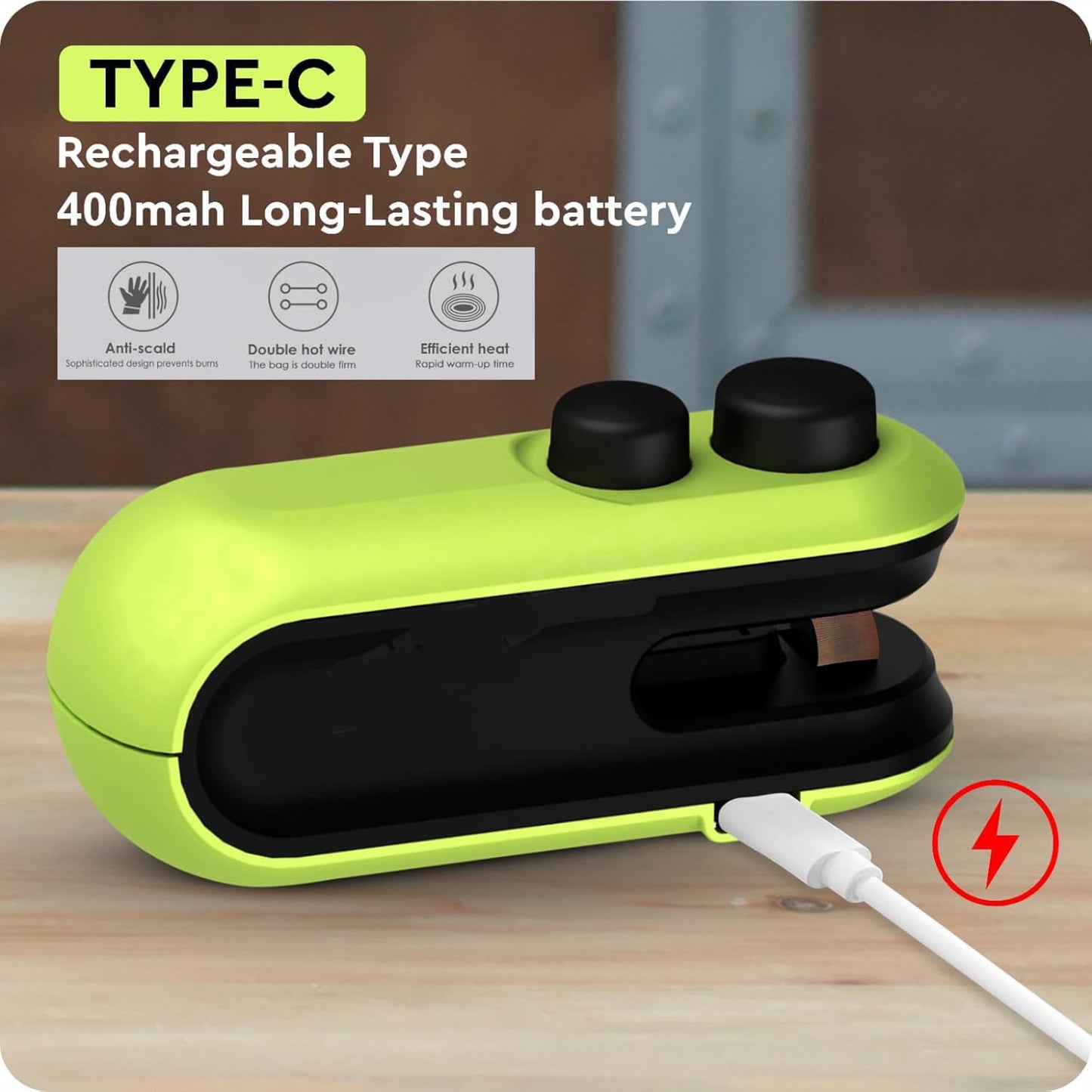 VeriXpress Portable Mini Sealing Machine, 2 in 1 USB Rechargeable Magnetic Heat Sealing & Cutting, for Food, Snacks, Chips, Fresh Storage, Plastic Bags Sealing Machine 1 YEAR Warranty (Green)