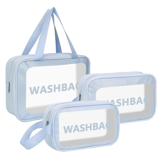 VeriXpress Set of 3 Clear Travel Makeup Pouch Set, Make up Bag for Home & Travel, Toiletries Organizer for Cosmetic, Bag for Women and Girls Toiletry Storage Kit (3, Blue)